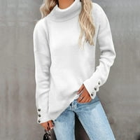 Ženski džemper izgubljeni dugme dugih rukava pleteni džemper casual duks pulover visokih vrata bijeli