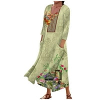 Strungten ženska modna casual print okrugli vrat rukav s labavim džepom haljine duge haljine za žene