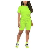 Ženska casual Sportska kostim od punog boja kratkih rukava Set, Khaki, XXXL