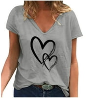 Leylayray bluza za žene Ženska Ležerna modna majica V-izrez tiskani kratkih rukava Grey XXL