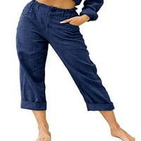 Seksi plesne ženske hlače Solidne pantalone na gumbi Dugme Donjogoni udobne ravno yoga tamno plava 3xl