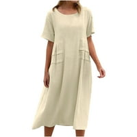 Atinetok haljine za žene plaža casual meko pamuk posteljina plus veličina labava ljuljačka dugačka sandress