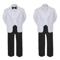 5- formalno crno bijelo odijelo set bijeli luk kravate prsluk dječak dječji smk