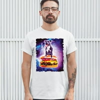 TEE Hunt Pit Bull Vožnja burgerom koji leti kroz Galaxy majicu Funny Pet Muški čaj, bijeli, 4x-veliki