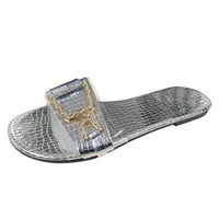 Ženska modna metala Velika boja čvrste teksturirane papuče veličine ravnih kopče Sandale za žene, srebro
