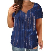 Ženski ljetni vrhovi V izrez kratki rukav Tipka za kratki rukav za ispis majica bluza plus veličina