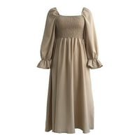 Finelylove Flowy Ljetna haljina za ženske košulje od kapuljacke Dress Haljina dugačak dugi rukav čvrsti kaki m