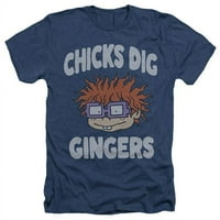 Trevco Nick748-Ukha- Rugrats & Chicks kopajte Gingers-UK Heather majicu, mornarsko - ekstra veliko