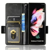 Dteck Samsung Galaxy Z Fold 5g futrola, Galaxy Z Fold Novčanica s držačem kartice PU kožna Flip Folio Case sa ručnim remenom za Samsung Galaxy Z Fold 3, crna