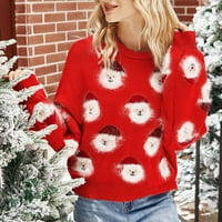 Ženski božićni džemper modni labavi fit smiješni grafički grafički vrat dugih rukava blues vrhovi mekani