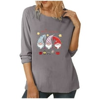 Odeerbi božićne dukseve za žene modni ležerni print rever vrat dugih rukava labav majica bluza pulover