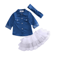 Carolilly Ljeto novorođenčad dječje djevojčice traper vrhovi majica + čipka Tutu suknja odjeća za odjeću
