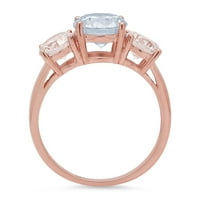 3. CT sjajan okrugli rez simulirani plavi dijamant 14K ružičasto zlato tromjesečni prsten sz 9.25