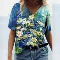 Majice za žene Ženske modne ležerne prilike plus veličina vrhova scenski cvjetovi labavi kratki rukav