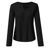 Knqrhpse ženske vrhove majice za žene Žene s dugim rukavima V izrez TOP Ležerne modne majice Ženske košulje Crne L