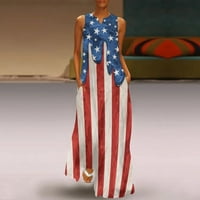 Američka zastava 4. srpnja Haljine za plažu za žene Maxi Pogodna labava elegantna duga rukava Split cvjetna haljina na plaži Četvrti srpnja Pokloni plave s