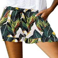 Eyicmarn žene Ljetne careve kratke hlače cvjetne trake print rufšene elastične struke kratke hlače sa džepom za na plažu Srednja odjeća