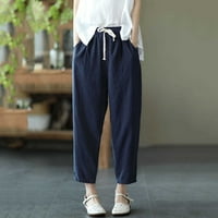 NSENDM ženski posteljinski džep pamučne labave solidne hlače pantalone struka elastične i ženske traperice