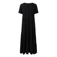SHPWFBE Ljetne haljine za žene Maxi haljina Ženska cvjetna povremena boemska crna haljina kratkih rukava