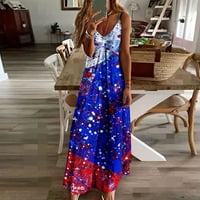 4. jula Haljine za ženske seksi američke zastave Ispiši špagete remen maxi duga haljina slim v izrez