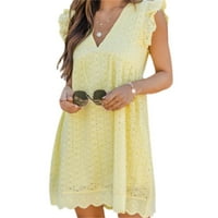 Ljetna V-izrez pamuk kratka suknja od pune boje haljina Kalifornija za žuto