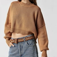 Ženski džemper Crose Casual Labavi pulover na vrhu okruglog vrata Dugi puff rukava Pleteni džemper jesen