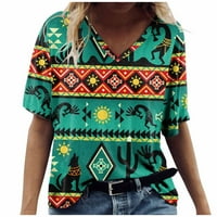 Trendy Aztec majica Ženska ljetna kratkih rukava Tunički vrhovi V izrez Zapadne etničke grafičke majice