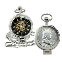 Silver Franklin Poluar Coin džepni sat sa kosturom pokretom i povećanjem