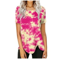 Ženske vrhove bluza Žene kratki rukav Ležerne prilike Cvjetni ljetni V-izrez T-majice Hot Pink 2xl
