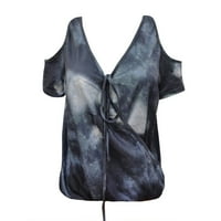 Hladne vrhove ramena za ženske majice plus veličine V izrez TUNIC TUNIC ruffle rukave majice Labave