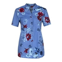 Bazyrey ženske vrhove žene za ispis džepa plus veličina kratkih rukava bluza Easy Top Majica Blue XXXXXL