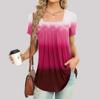 Ženski vrhovi scoop vrat pune boje bluza labava žena ljetna majica kratkih rukava vruća ružičasta l