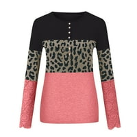 Ženska majica ženske majice Žene dugih rukava Ležerne prilike Falley Top Dugme Down Bluzes Osnovne rebraste pletene majice, Pink XL