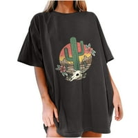 Lovskoo majice kratkih rukava za žene Trendi ljetni vrhovi cvjetni tiskani za plažu Casual Top Pulover Majice Tamno siva