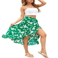 Seyurigaoka Žene Nepravilno ruffled suknje, cvjetni ispis Tipke za jačanje struka, mornarsko zelena