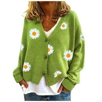 Ženski kardigan džemperi padaju i zimski dugi rukav V-izrez pamuk otisnuti kardigan džemperi zeleni xxl