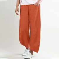 Žene posteljine hlače elastične struke široke noge Palazzo hlače casual labave duge pantalone sa džepovima