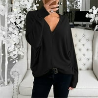Daznicoo žene dame labave pulover s dugim rukavima s dugim rukavima V-izrez majica na majici crne s