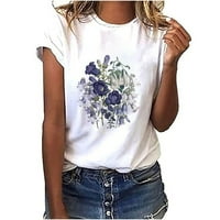WHLBF Žene odobrenje ispod $ veličina Velika, Ženska majica Modna cvjetna biljka Print ženski okrugli