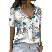 Ljetne bluze za žene za slobodno vrijeme cvjetne ljetne majice s kratkim rukavima 2xl