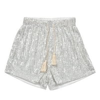 Žene ljetne šljokice Hlače visoki struk Ležerne prilike labave linije vruće hlače Sparkly Clubwear noćne