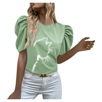 ROYLLELOVE ženski ležerni okrugli vrat duhački rukav tiskani majica kratkih rukava Top Plus veličine