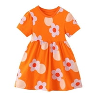 Ljetne haljine za djevojčice Toddler cvjetni print ruffle trim okrugli vrat pali na linijsku haljinu