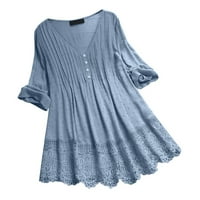 Majice za žene Trendy Dressy Casual bluza The Top Plus Veličina Vintage Tri čipka V-izrez Ruffled Quarter