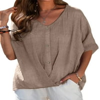 Voguele ženske bluze s majicama majica čvrsta boja ured tuničke košulje Bohemain Khaki 4xl