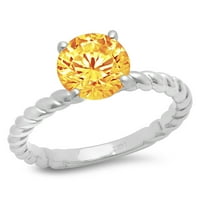 2CT okrugli rez žuti prirodni citrinski 18k bijeli zlatni godišnjica za angažman prsten veličine 9,25