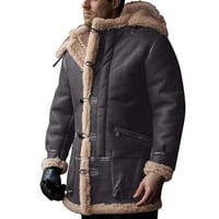 Muškarci plus veličine kapuljača za zimske gumb kaput rever ovratnik dugih rukava kožna jakna vintage