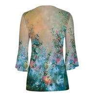 Dyegold dužine rukav ženski vrhovi Ljeto V izrez cvjetni print Vintage T majice Dressy casual labavo