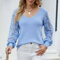 Ženske košulje V izrez dugih rukava modni casual bluze Solidne boje dame labavi fit pulover
