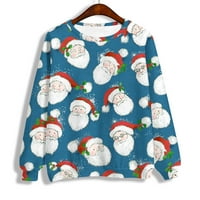Sretan božićni duks za žene božićne stablo Grafički pulover slatka gnome košulja zimski okrugli vrat dugih rukava božićne dukseve dukserice plavi xxxxxl